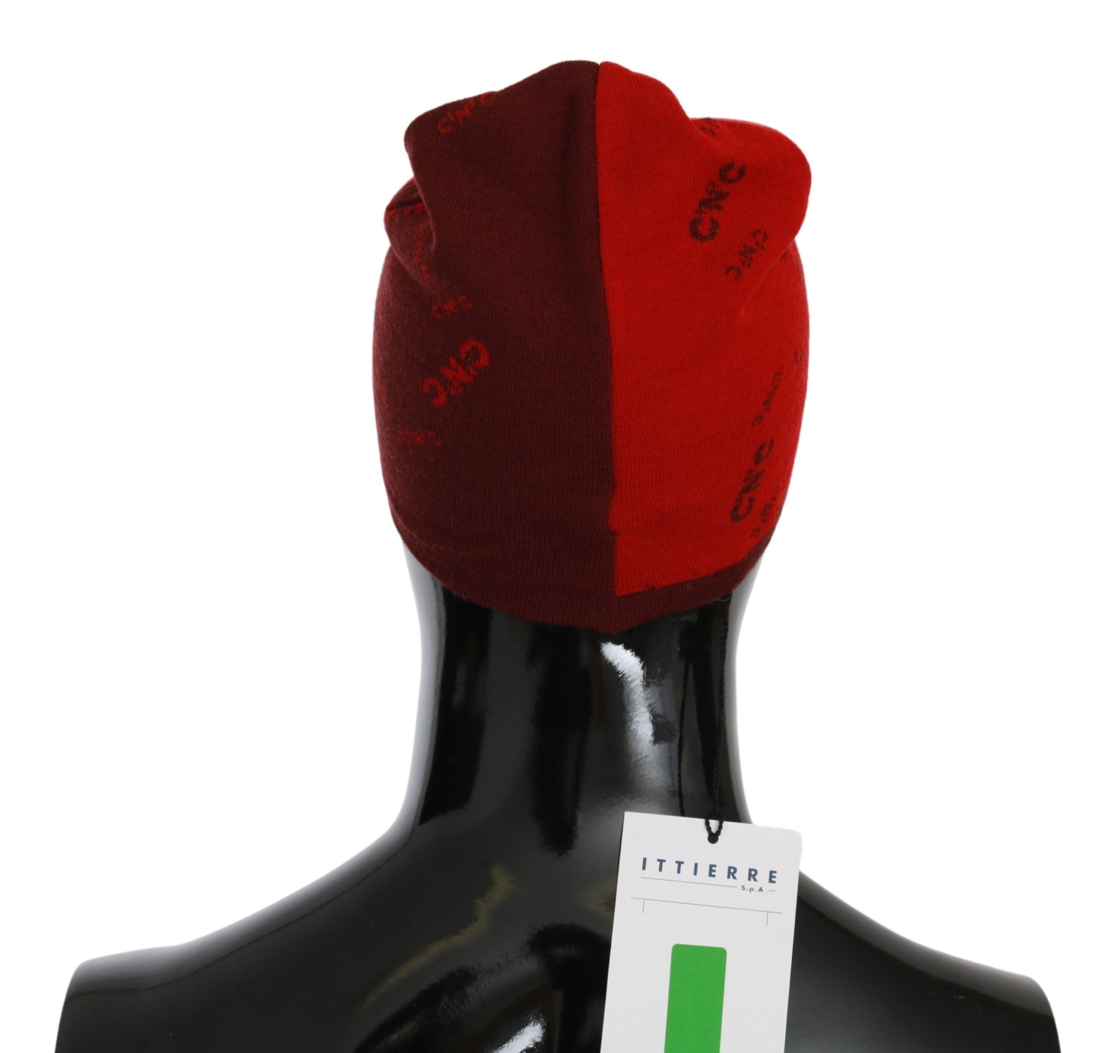 Rød uldblanding med mærke og hue