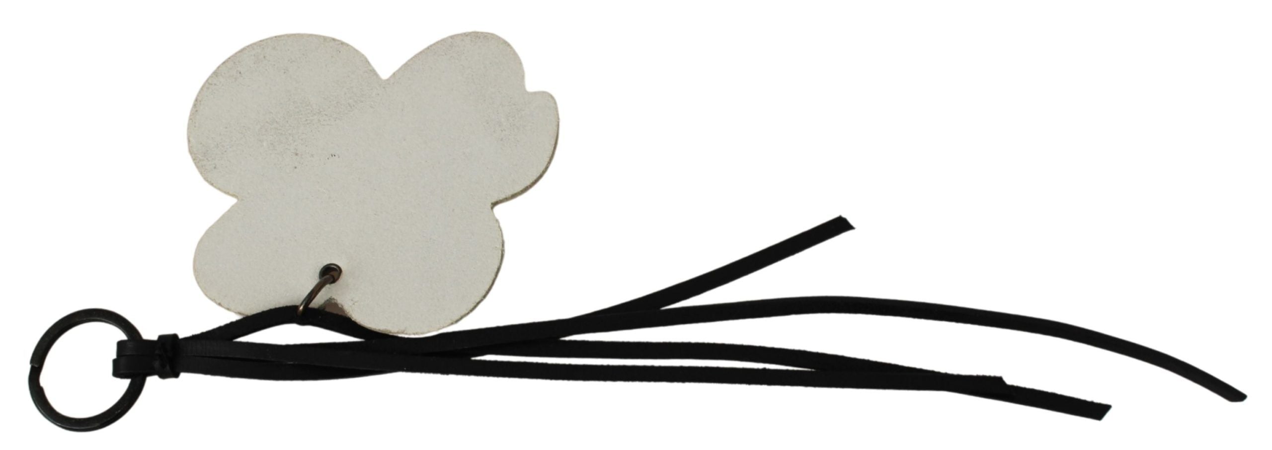 Hvid lædernøglering med sommerfuglelogo, C'NC-nøglering