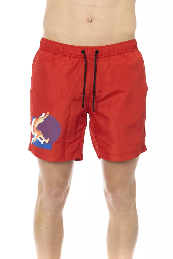 Røde polyester herre badeshorts