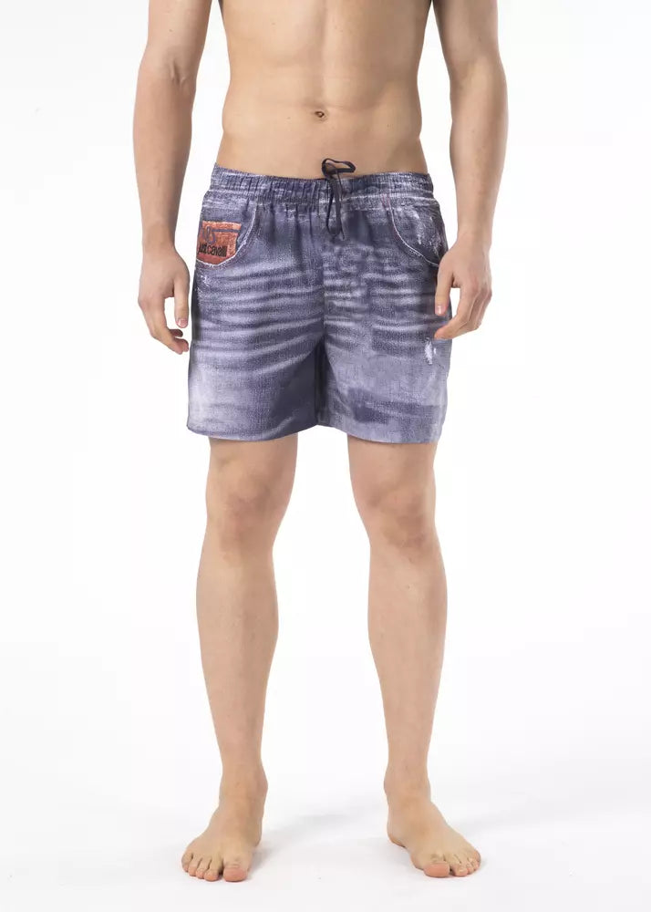 Blå polyester herre badeshorts