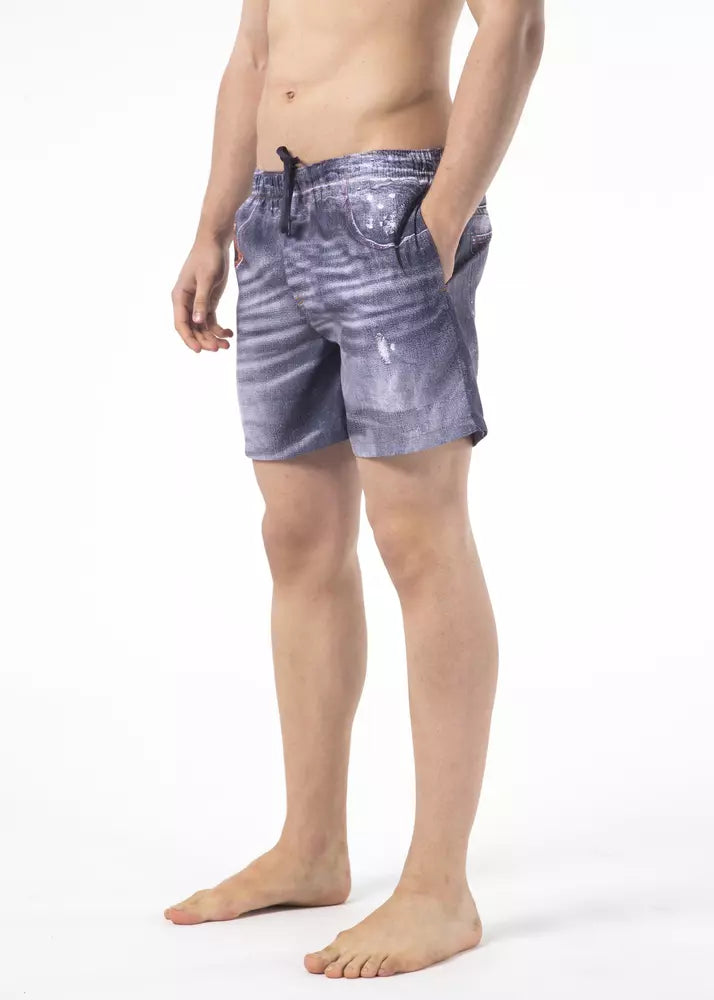Blå polyester herre badeshorts