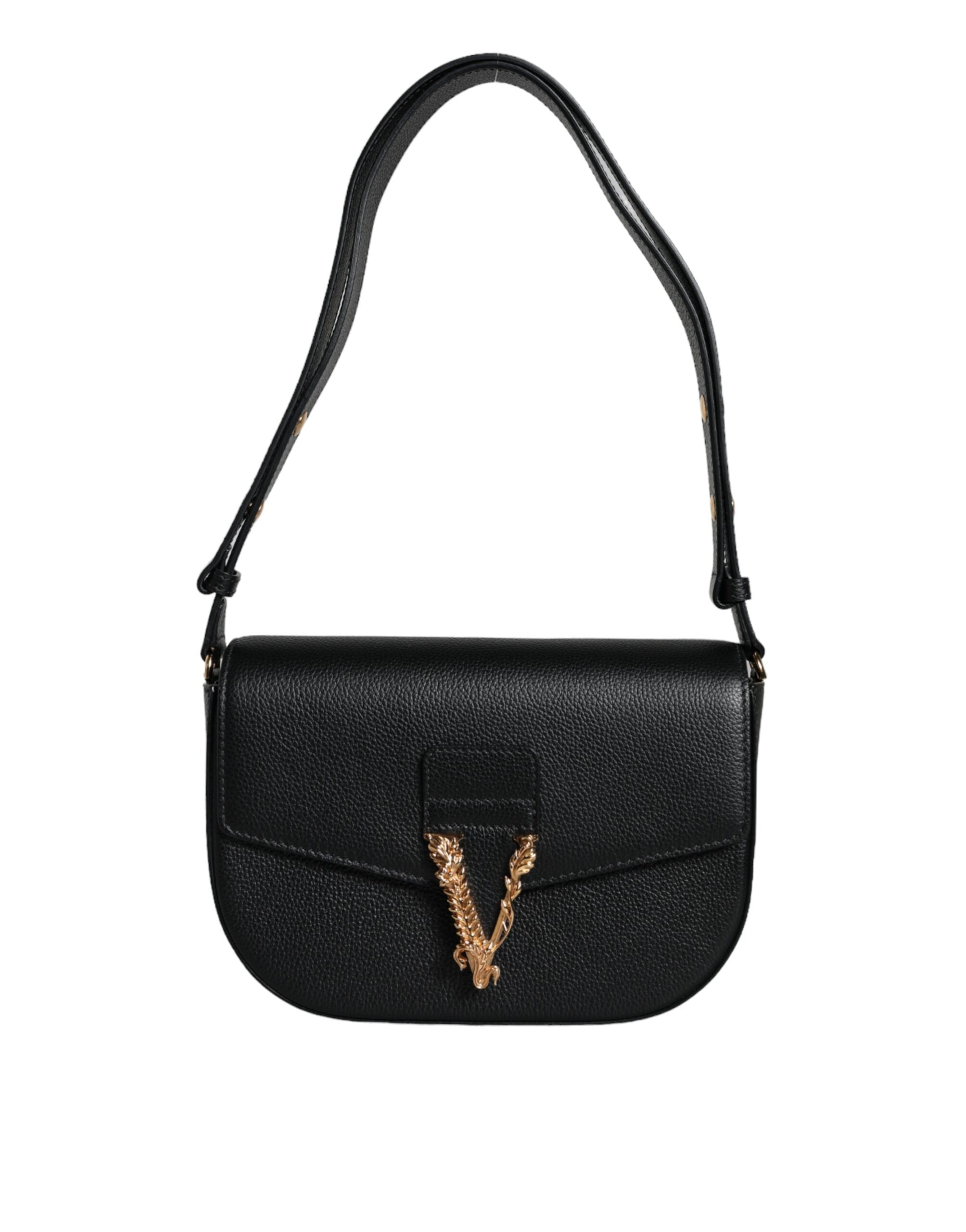 Sort kornet kalveskind crossbody-skuldertaske med logo