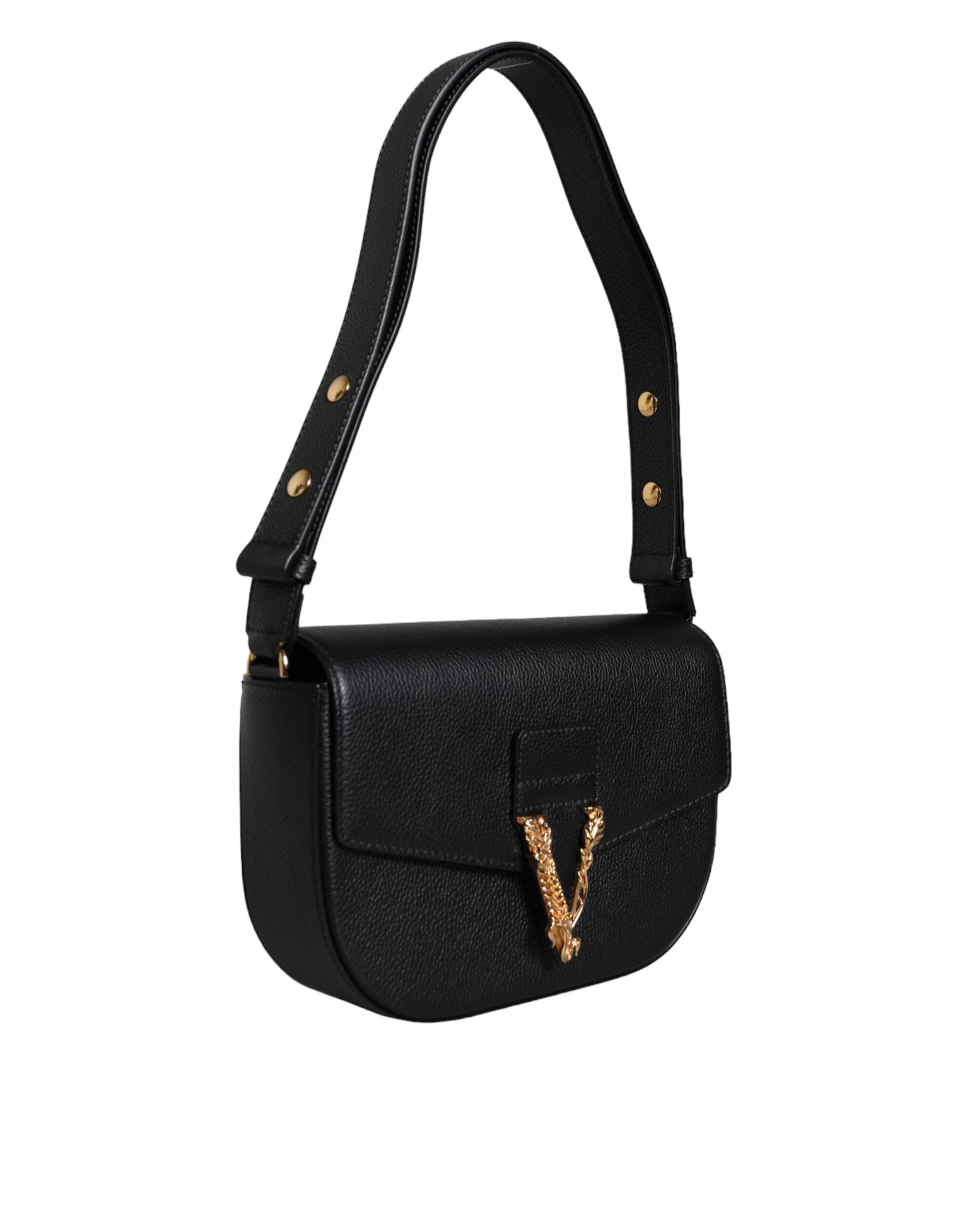 Sort kornet kalveskind crossbody-skuldertaske med logo