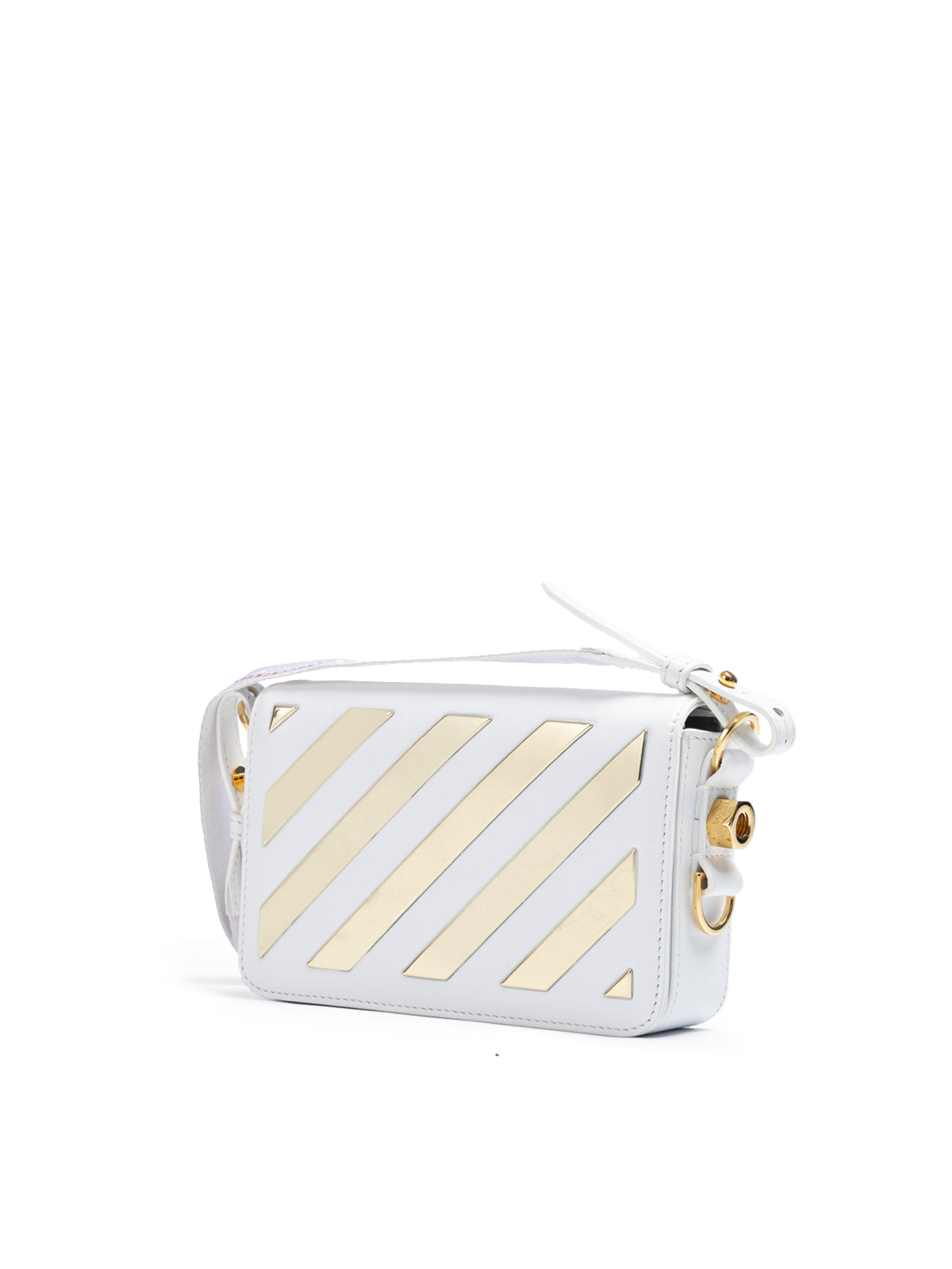 Hvid/Guld Metallisk Stribet Mini Crossbody Taske