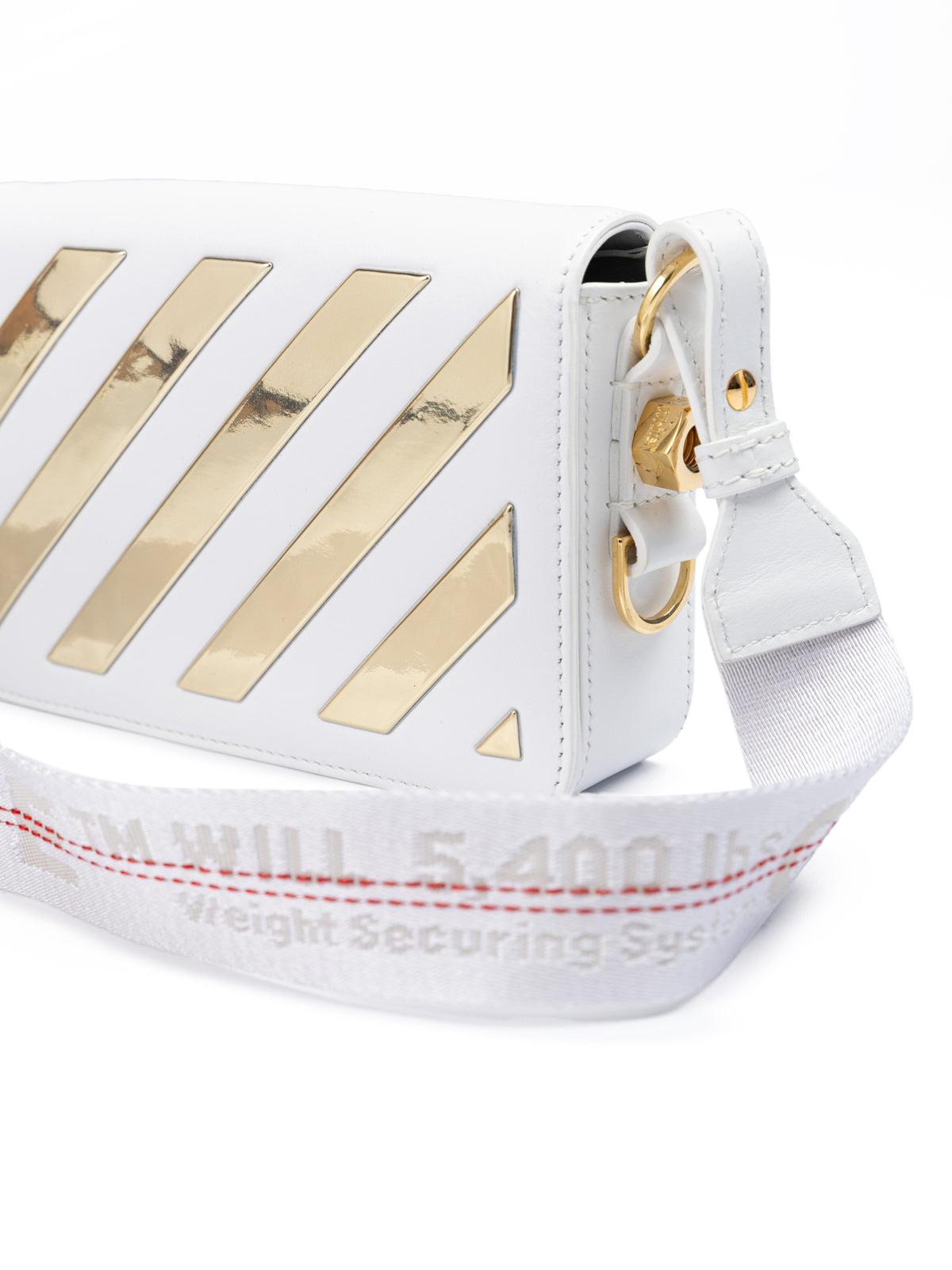 Hvid/Guld Metallisk Stribet Mini Crossbody Taske
