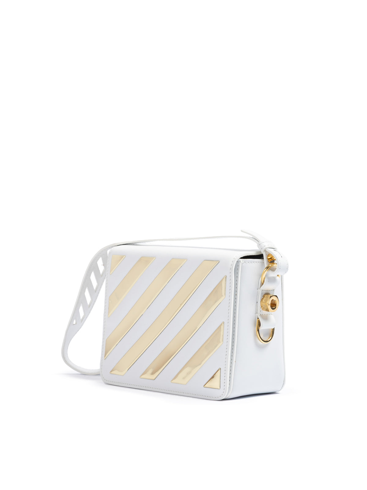 Hvid/Guld Metallisk Stribet Crossbody Taske