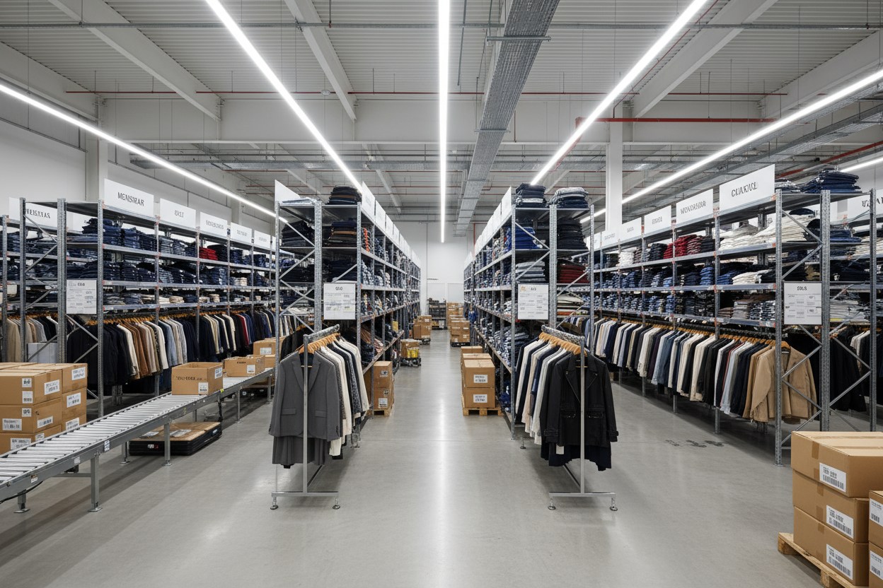 warehouse with clothing